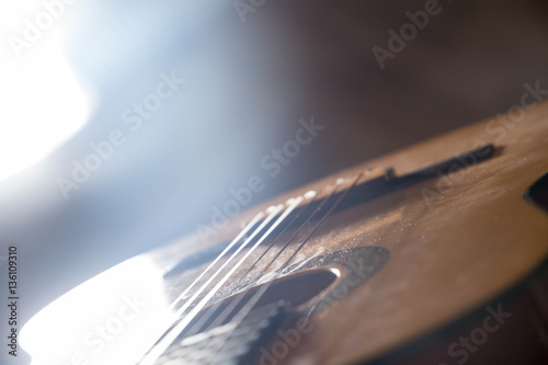 Guitar music instrument macro drammatic picture useful for background photo