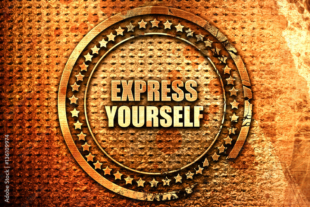 express yourself, 3D rendering, text on metal
