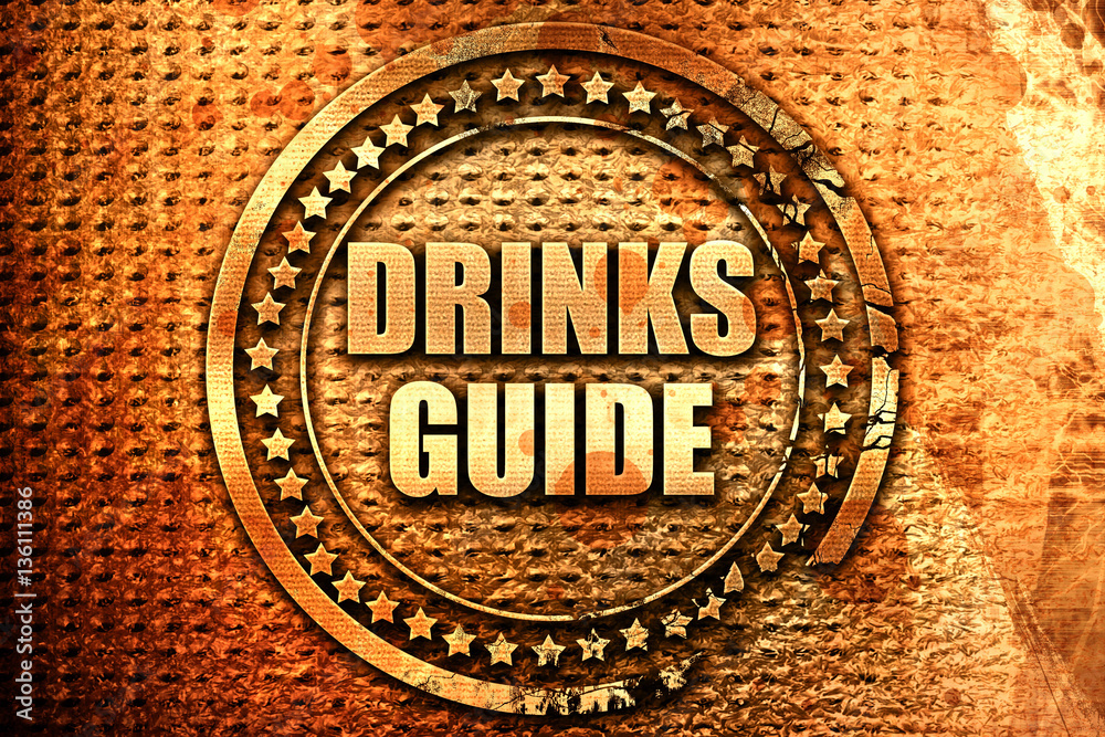 drinks guide, 3D rendering, text on metal