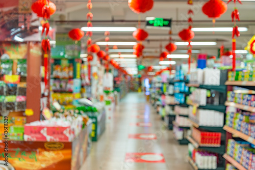 Photography Blurred image of the supermarket interior.