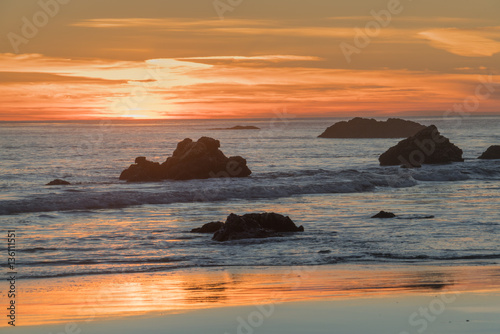 Red sunset at El Matador State Beach near Malibu California