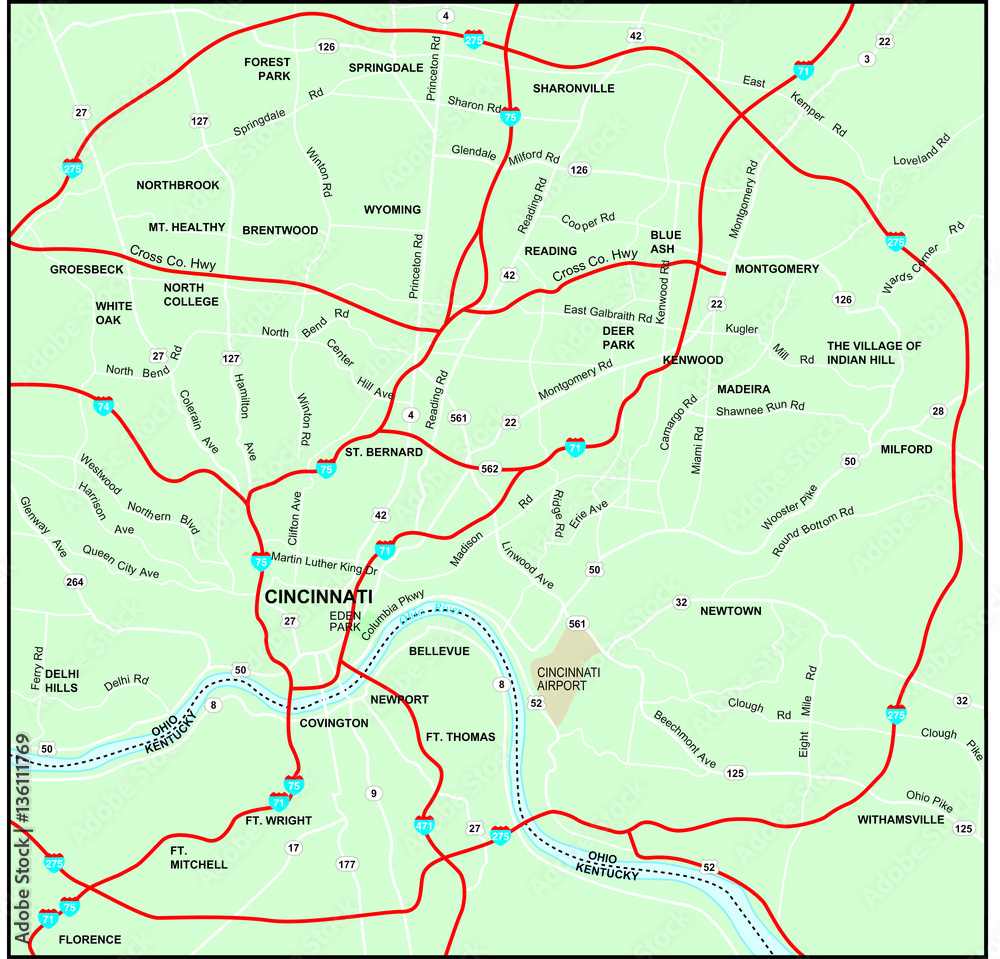 Cincinnati Metro Map with Major Roads