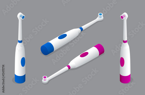 Isometric vector electric sonic toothbrush. Dental concept.