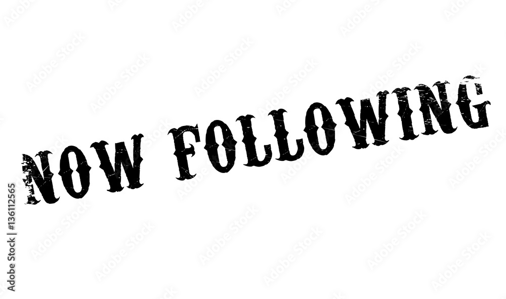 Now Following rubber stamp. Grunge design with dust scratches. Effects can be easily removed for a clean, crisp look. Color is easily changed. Now Following rubber stamp. Grunge design with dust scratches. Effects can be easily removed for a clean, crisp look. Color is easily changed.