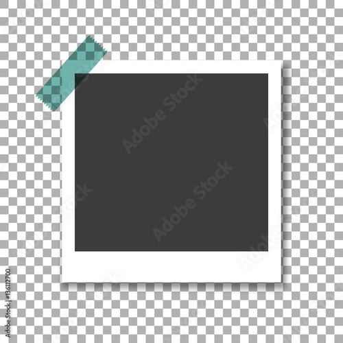 New Vintage photo frame with shadow on the background isolate with duct tape pins, stylish vector illustration