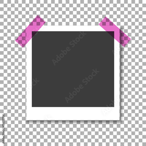 Photo frame on background isolate with two adhesive tape pins, stylish vector illustration