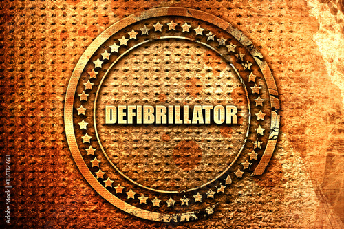defibrillator  3D rendering  text on metal