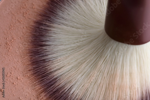 Compact powder and brush close up, Makeup cosmetics background