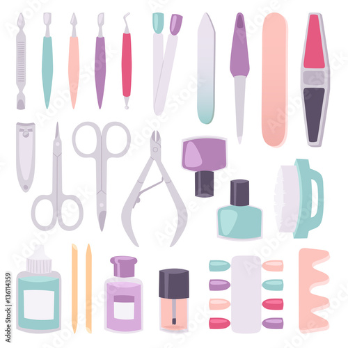 Manicure instruments vector set cartoon style isolated
