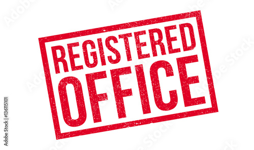 Registered Office rubber stamp. Grunge design with dust scratches. Effects can be easily removed for a clean, crisp look. Color is easily changed.