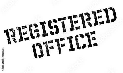 Registered Office rubber stamp. Grunge design with dust scratches. Effects can be easily removed for a clean, crisp look. Color is easily changed.
