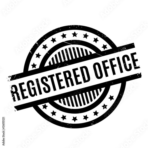 Registered Office rubber stamp. Grunge design with dust scratches. Effects can be easily removed for a clean, crisp look. Color is easily changed.