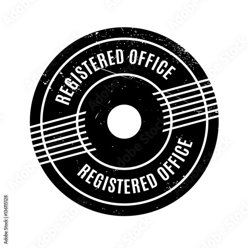 Registered Office rubber stamp. Grunge design with dust scratches. Effects can be easily removed for a clean, crisp look. Color is easily changed.
