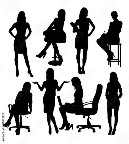 Business Woman Activity in Office Silhouettes, art vector design