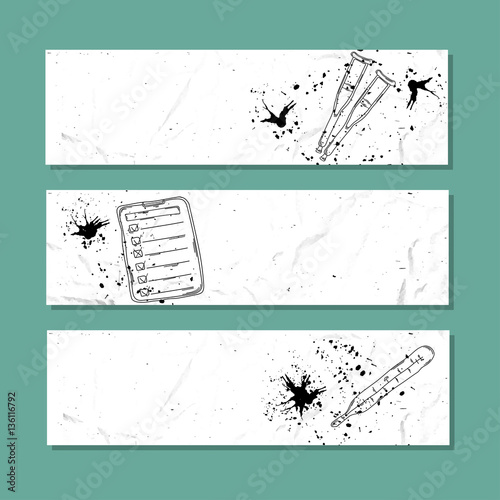 Medicine and health. Set of white paper banner templates horizontal business banner. Banner corporate identity, website, banner design. Hand drawn layout background. Vector
