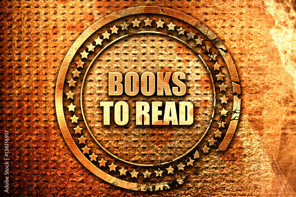 books to read, 3D rendering, text on metal