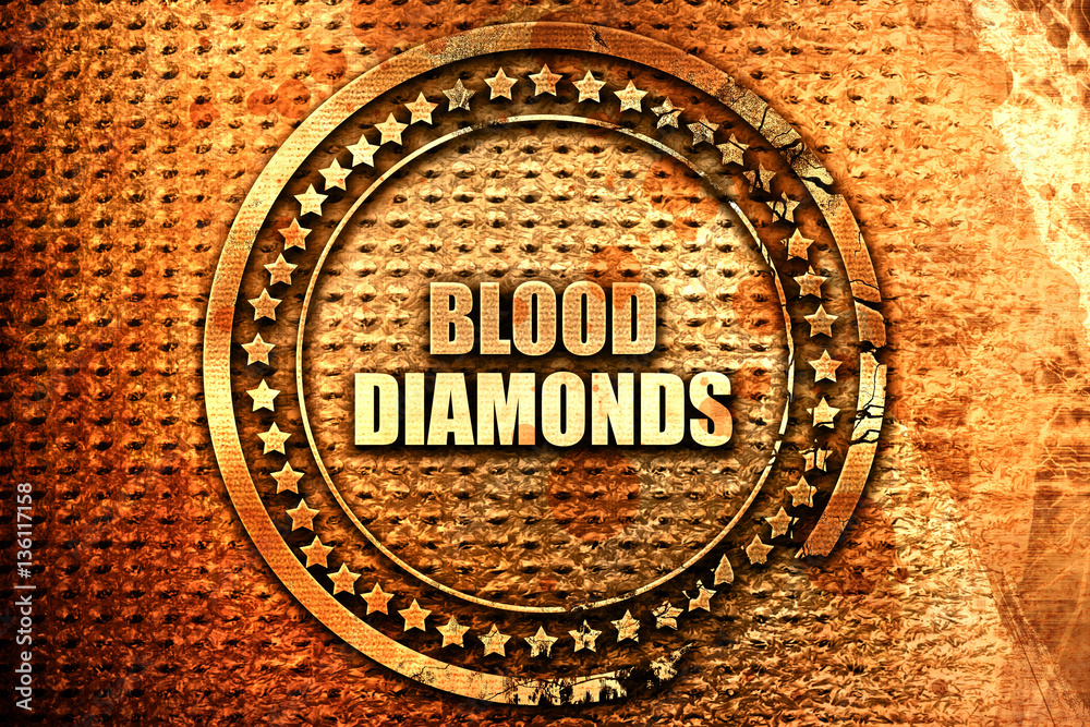 blood diamonds, 3D rendering, text on metal