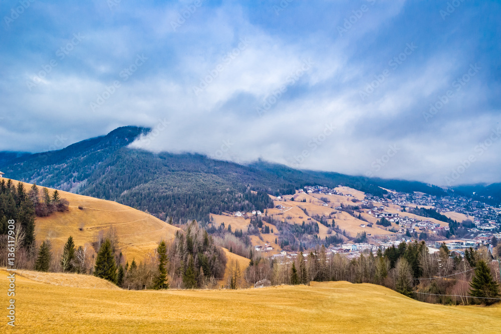 mountain village in alpine valley