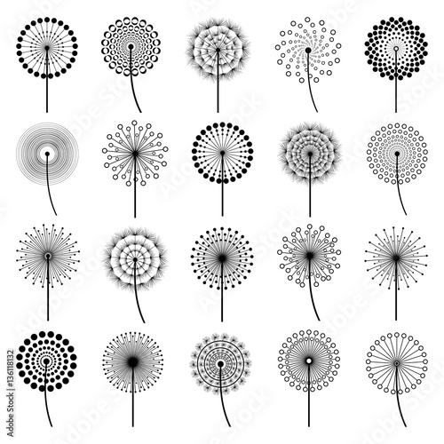 Set of stylized flowers dandelions