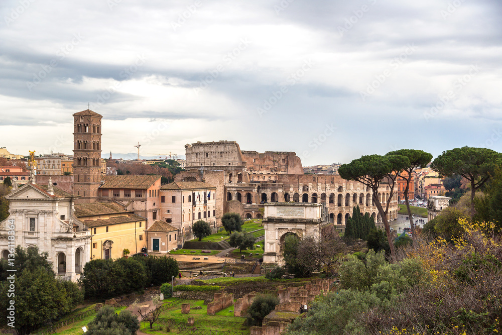 Ruins of Forum and Colosseum in Rome