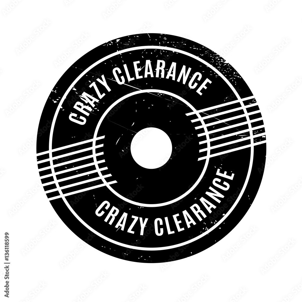 Crazy Clearance rubber stamp. Grunge design with dust scratches. Effects can be easily removed for a clean, crisp look. Color is easily changed. Crazy Clearance rubber stamp. Grunge design with dust scratches. Effects can be easily removed for a clean, crisp look. Color is easily changed.