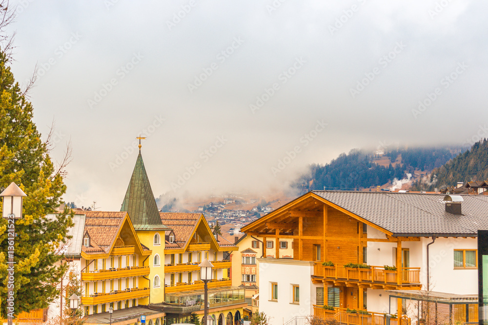mountain village in alpine valley