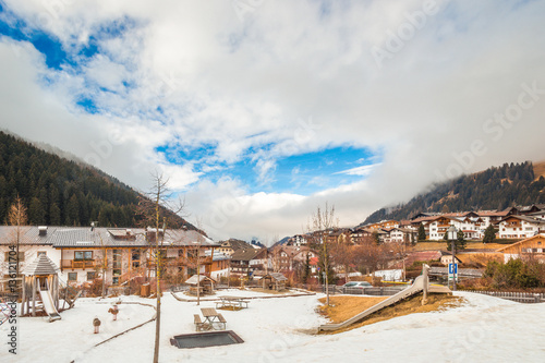 mountain village in alpine valley