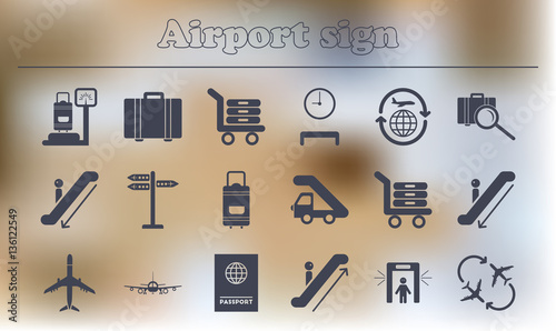 collection of airport signs, travel transport set