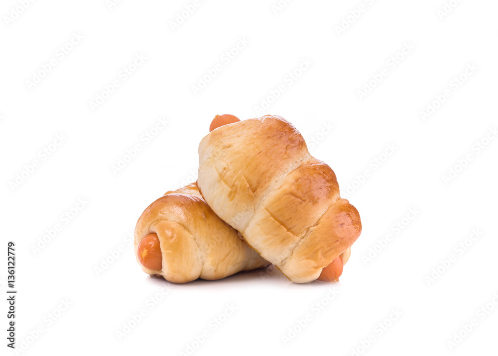 Bread with Sausage. Studio shot isolated on white