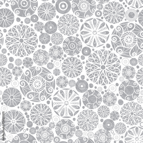 Vector Sliver Grey Abstract Doodle Circles Seamless Pattern Background. Great...