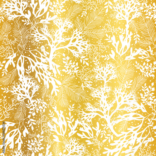 Vector Golden and White Seaweed Texture Seamless Pattern Background. Great fo...