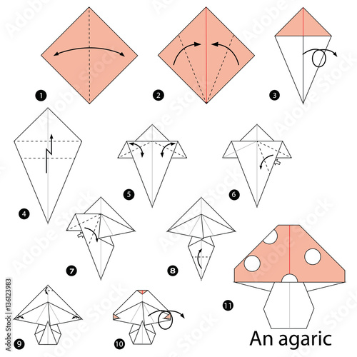 step by step instructions how to make origami An Agaric.