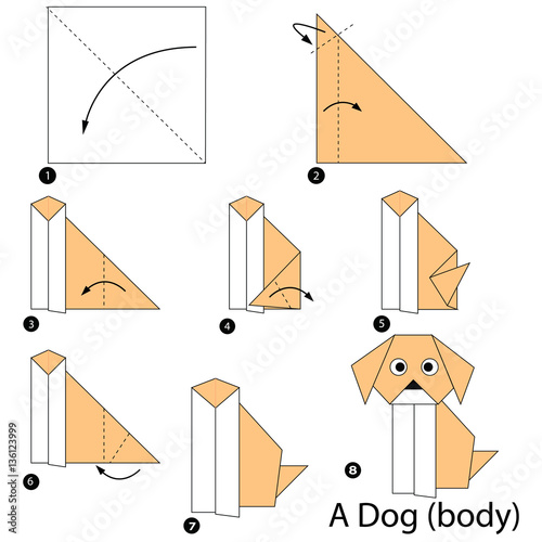 step by step instructions how to make origami A Dog(Body).
