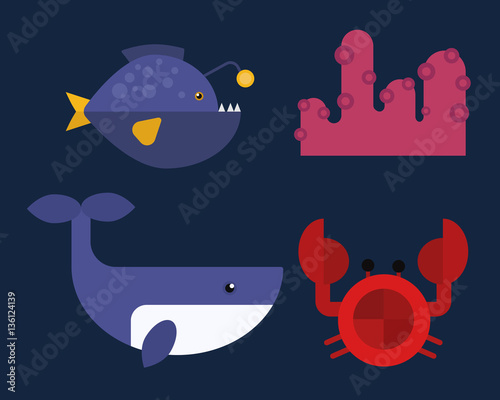 Sea animals marine life character vector illustration.