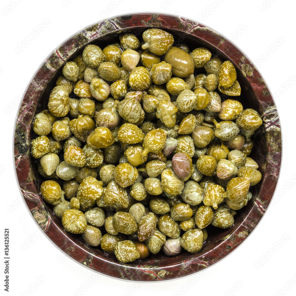 Capers in Bowl Top View Isolated Capers in Bowl Top View Isolated