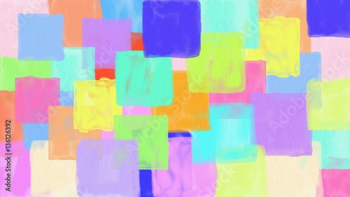 hand draw colorfull squares background, copy space for text, illustration, watercolor style