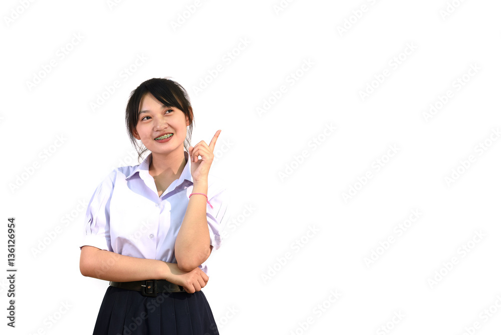 happy pretty student girl on isolated white background happy pretty student girl on isolated white background