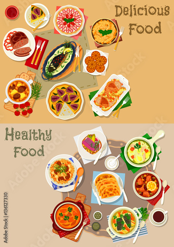 Tatar national cuisine icon set for food design