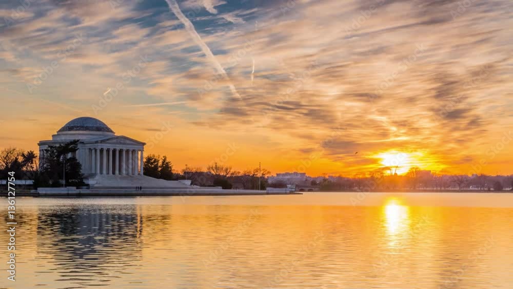Washington DC Tidal Basin and Jefferson Memoria Sunset Timelapse Video