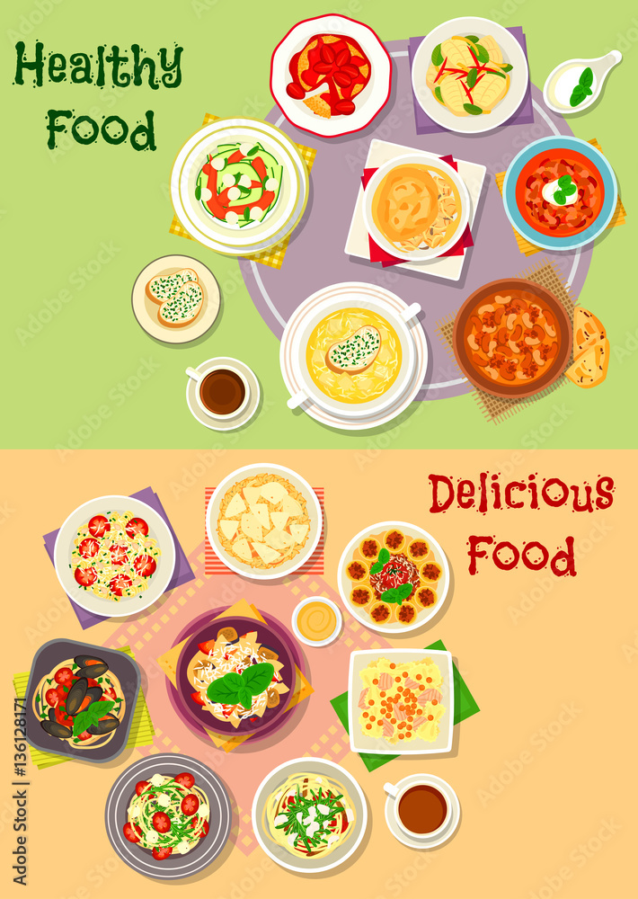 Comfort food icon set for dinner menu design Comfort food icon set for dinner menu design