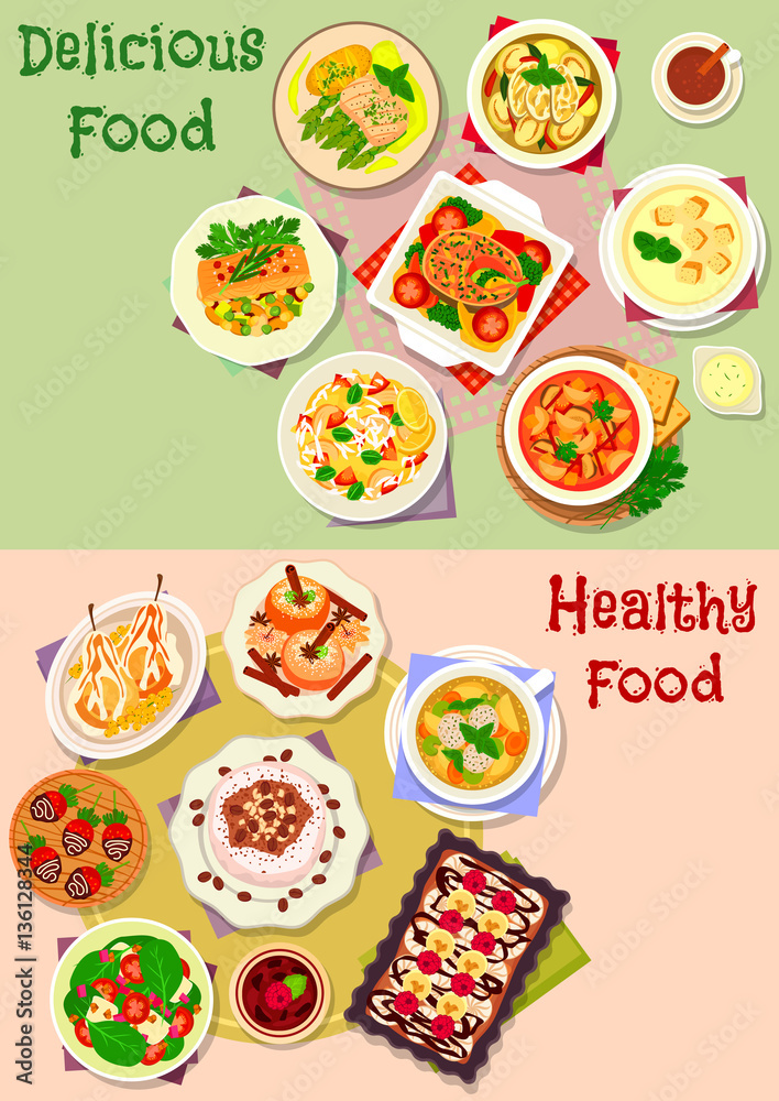 Delicious food icon set for lunch menu design Delicious food icon set for lunch menu design