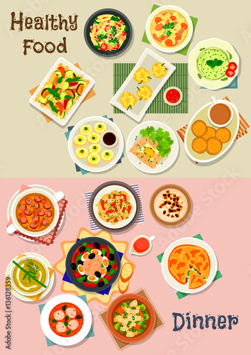 Healthy meal dishes icon set for food theme design