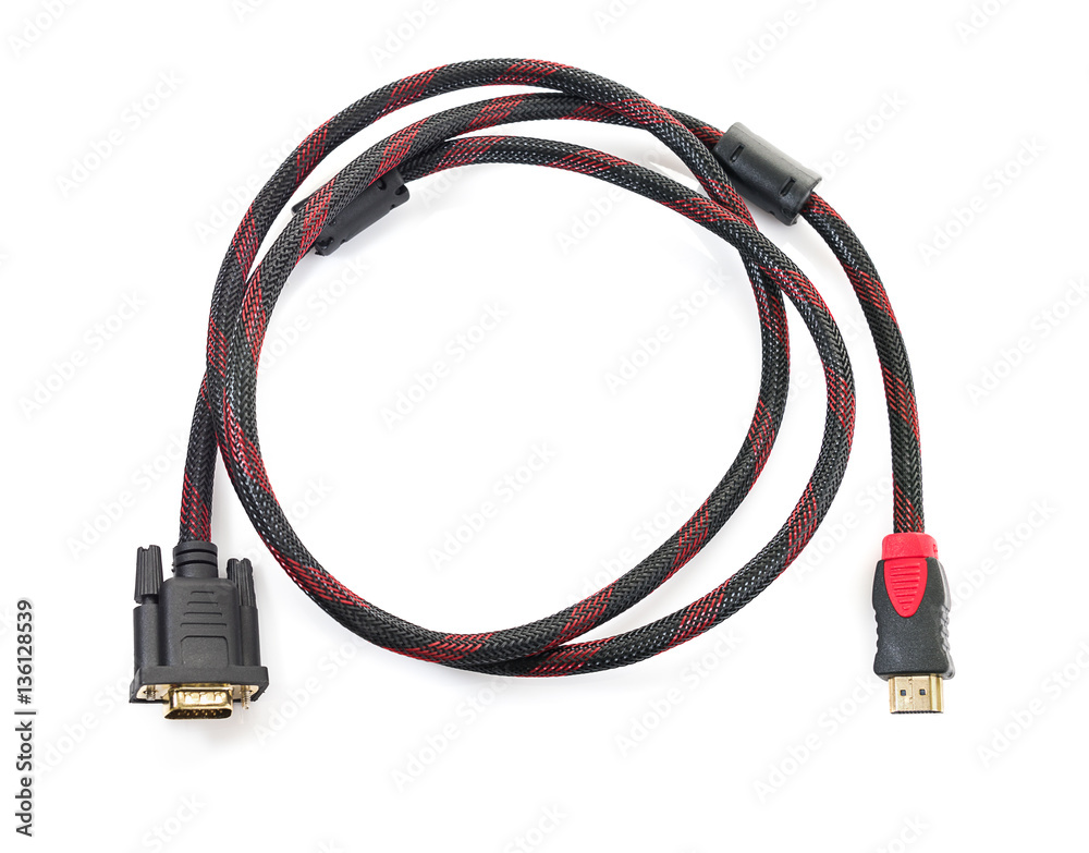HDMI cable and VGA cable connector on white HDMI cable and VGA cable connector on white