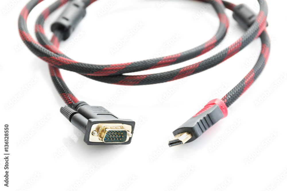HDMI cable and VGA cable connector on white HDMI cable and VGA cable connector on white