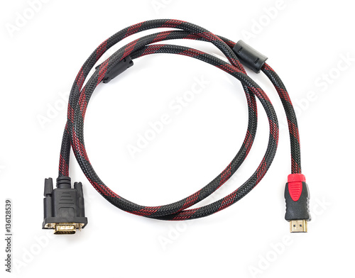 HDMI cable and VGA cable connector on white