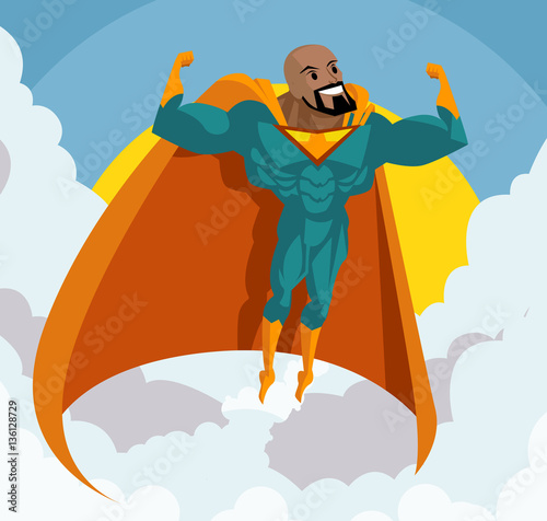 strong african superhero flying in the sky
