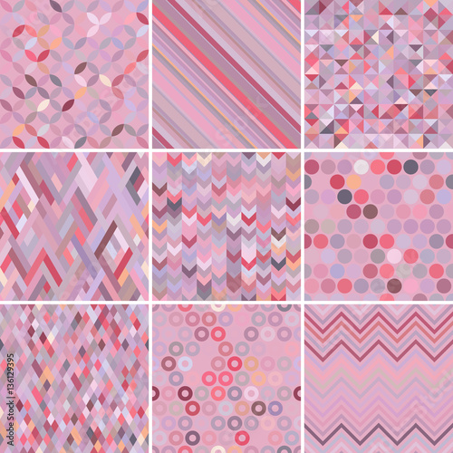 set with pastel pink abstract retro geometric seamless pattern for design, vector illustration.