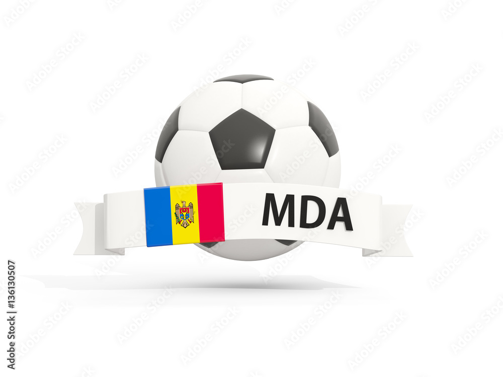 Flag of moldova, football with banner and country code Stock