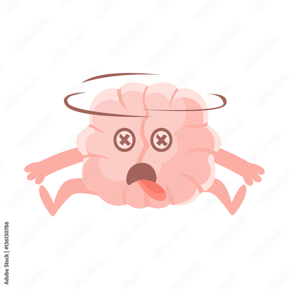 Dizzy Humanized Brain Feeling Unwell Sitting With Crosses In The Eyes,  Intellect Human Organ Cartoon Character Emoji Icon Stock Vector | Adobe  Stock