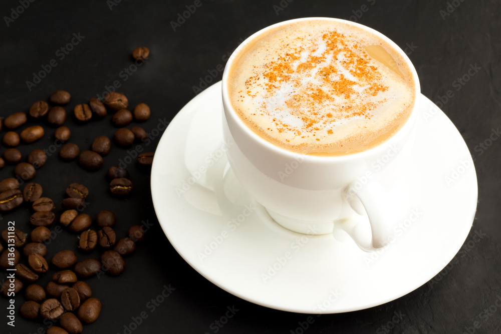 cappuccino close-up on a dark background cappuccino close-up on a dark background